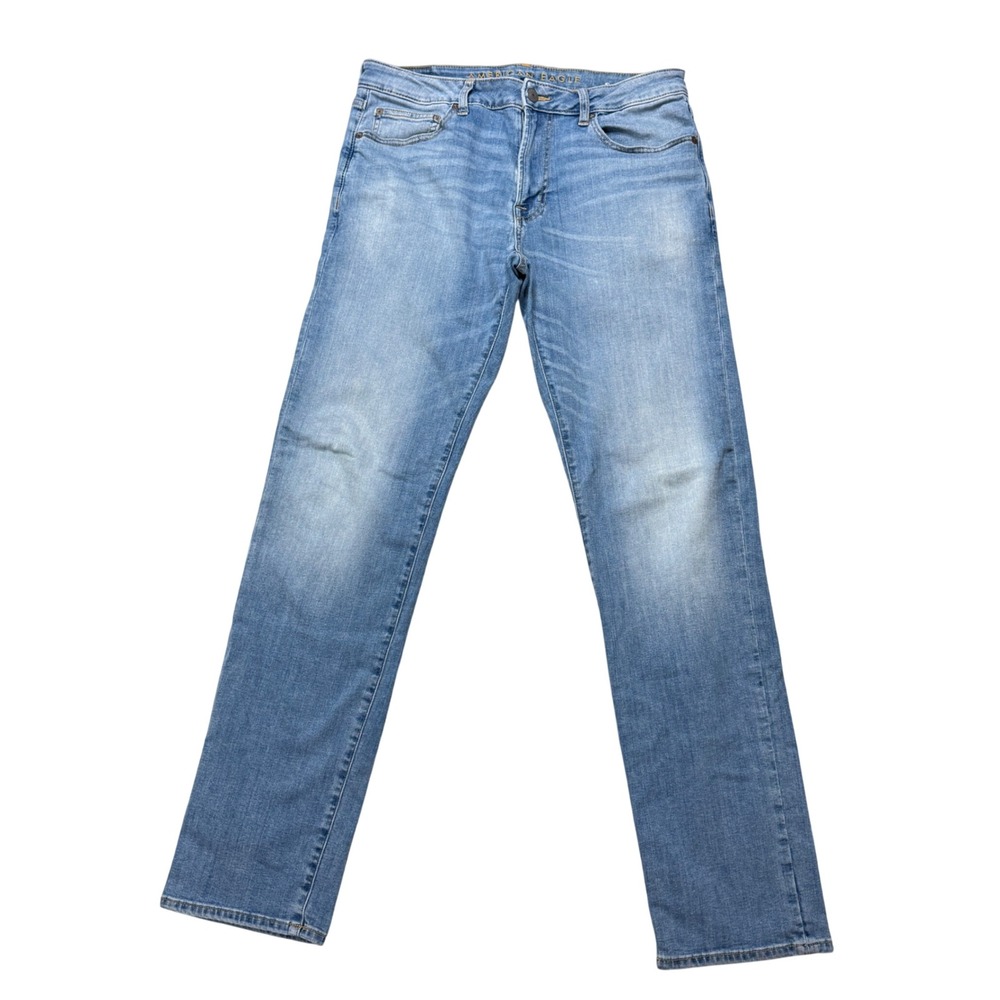 American Eagle Flex Men 34x34 Original Straight Jeans Light Wash Stretch Denim